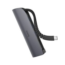   Hoco HB17 Easy Connect Hub 5 portos USB-C (3x USB 3.0, SD, micro SD) elosztó adapter, grafitszürke