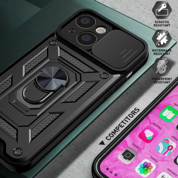 Slide Camera Armor Case iPhone 14 ütésálló hátlap, tok, fekete