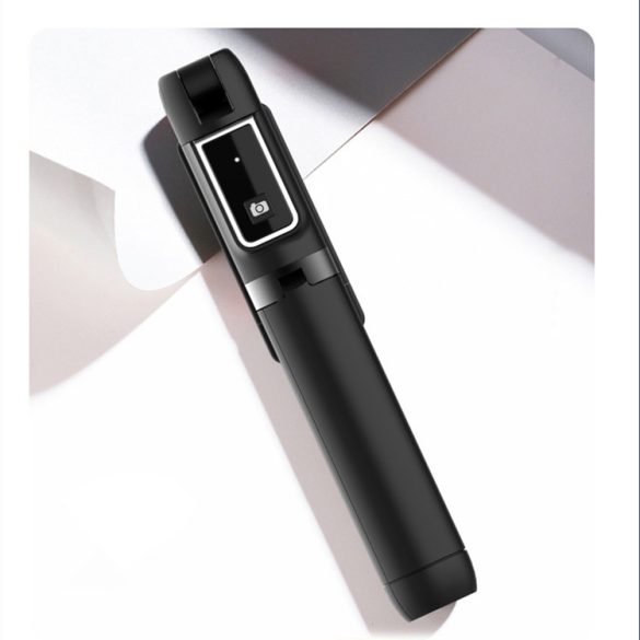 Mini Tripod P40 Bluetooth selfie stick, szelfi bot, háromlábú kitámasztó funkcióval, távirányítóval, fekete