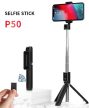 Mini Tripod P50 Bluetooth selfie stick, szelfi bot, háromlábú kitámasztó funkcióval, távirányítóval, fekete