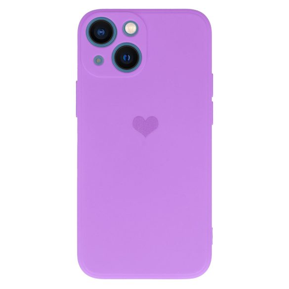 Vennus Silicone Heart Case iPhone 14 hátlap, tok, lila