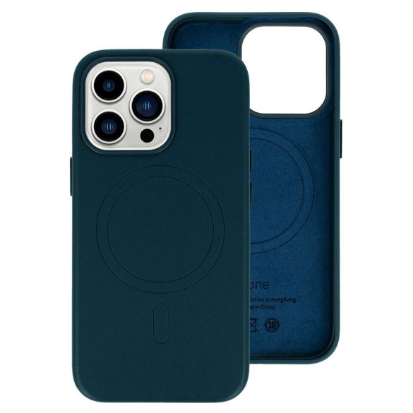 Magsafe Leather Case iPhone 14 Pro Magsafe kompatibilis műbőr hátlap, tok, sötétkék