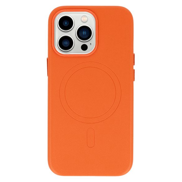 Magsafe Leather Case iPhone 14 Pro Magsafe kompatibilis műbőr hátlap, tok, narancssárga