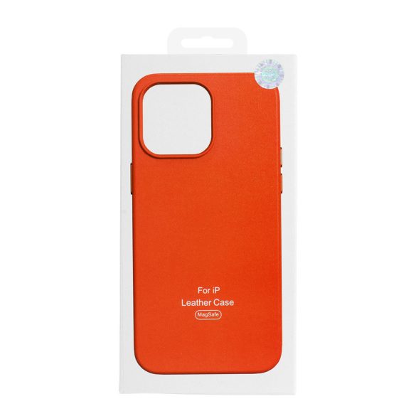 Magsafe Leather Case iPhone 14 Pro Magsafe kompatibilis műbőr hátlap, tok, narancssárga