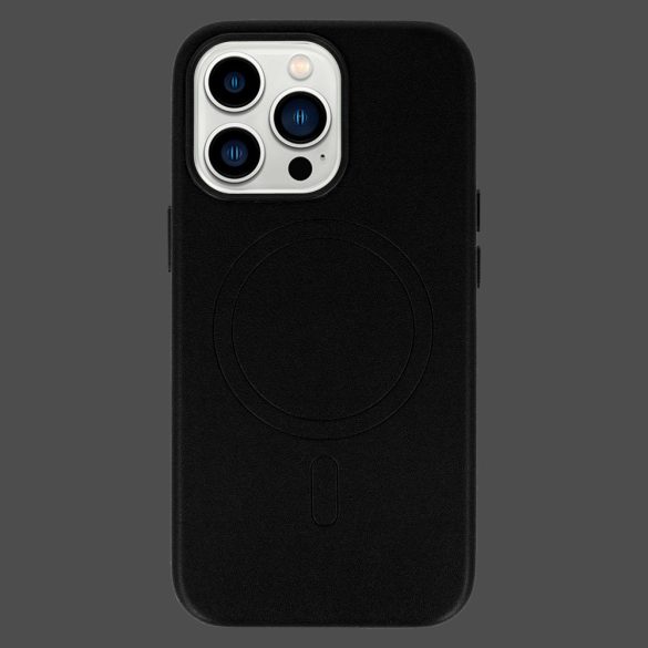 Magsafe Leather Case iPhone 14 Pro Max Magsafe kompatibilis műbőr hátlap, tok, fekete