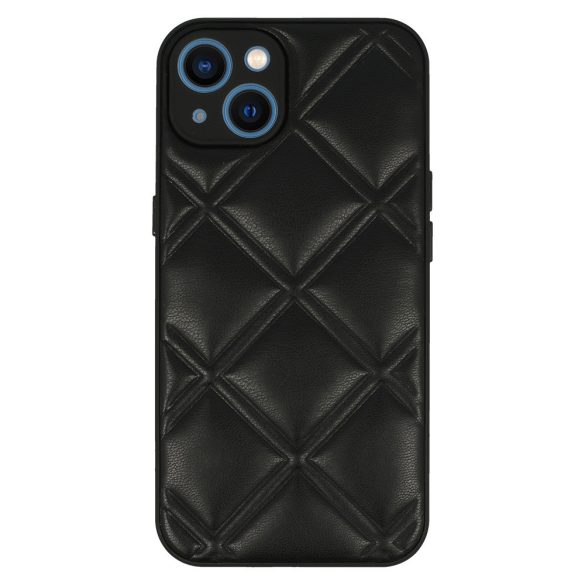 Leather 3D Case Design 3 iPhone 14 műbőr hátlap, tok, fekete