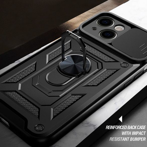 Slide Camera Armor Case for iPhone 15 Plus ütésálló hátlap, tok, fekete