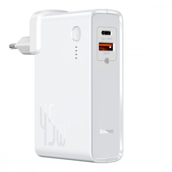   Baseus PPNLD-C02 GAN 2in1 multifunkciós hordozható külső akkumlátor és QC 3.0 PD 3.0 vezeték nélküli töltő USB/USB-C, 10000mAh, fehér