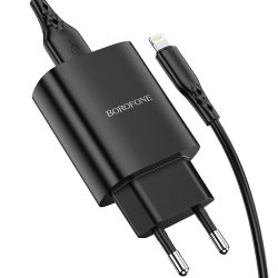   Borofone BN1 USB hálózati töltő adapter USB/Lightning kábellel, 2.1A, fekete