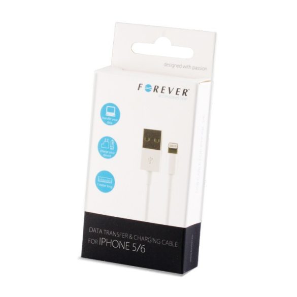 Forever iPhone 8-pin USB lightning kábel dobozos, 1m, fehér