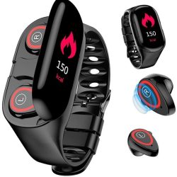   Smartwatch + TWS Bluetooth sztereó headset, Apple és Android kompatibilis, fekete
