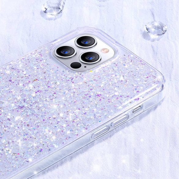 Sulada iPhone 12 Mini Luminous Glitter hátlap, tok, lila