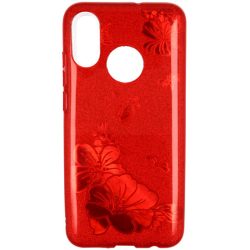   Glitter Case Red Flower Samsung Galaxy A7 (2018) hátlap, tok, piros