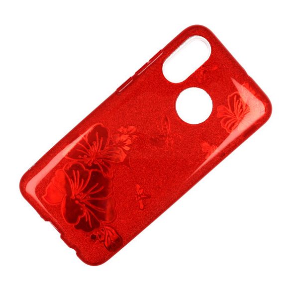 Glitter Case Red Flower Samsung Galaxy A7 (2018) hátlap, tok, piros