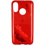   Glitter Case Red Flower Samsung Galaxy A50 hátlap, tok, piros