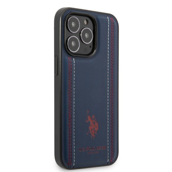 U.S. Polo iPhone 14 Pro Leather Stitched Lines hátlap, tok, sötétkék