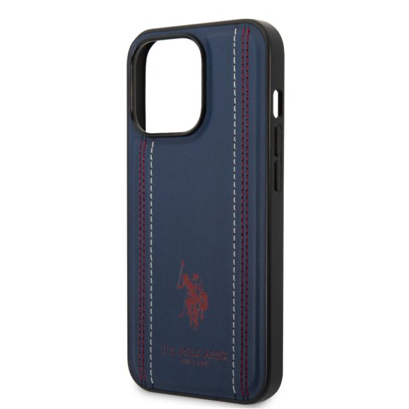 U.S. Polo iPhone 14 Pro Leather Stitched Lines hátlap, tok, sötétkék