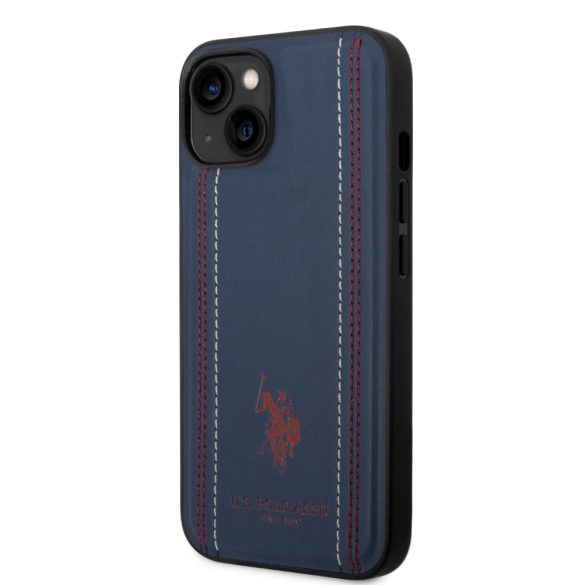 U.S. Polo iPhone 14 Leather Stitched Lines hátlap, tok, sötétkék