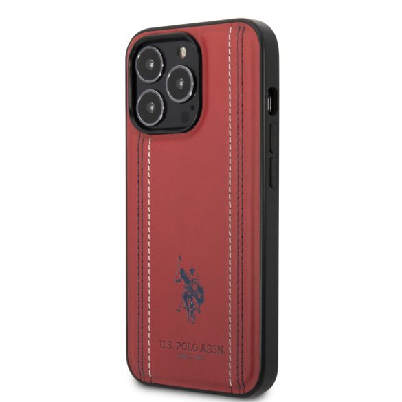 U.S. Polo iPhone 14 Pro Max Leather Stitched Lines hátlap, tok, piros