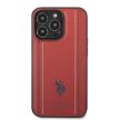 U.S. Polo iPhone 14 Pro Max Leather Stitched Lines hátlap, tok, piros