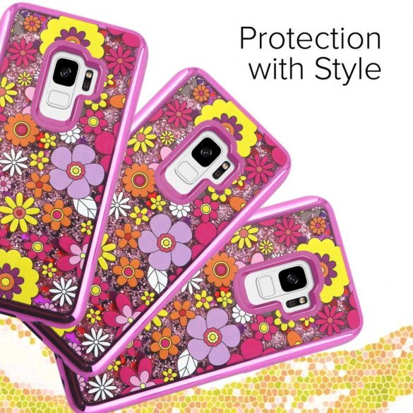 Zizo Liquid Glitter Star Case Samsung Galaxy S9, virágmintás, rózsaszín
