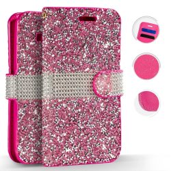   Zizo Full Diamond iPhone Xs Max oldalra nyíló tok, kártyatartóval, rózsaszín