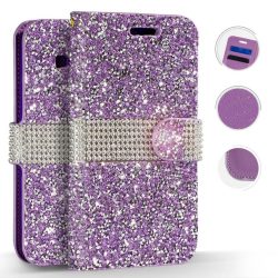   Zizo Full Diamond iPhone Xr oldalra nyíló tok, kártyatartóval, lila
