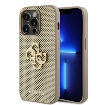   Guess PU Perforated 4G Glitter Metal Logo tok iPhone 14 Pro Max, arany