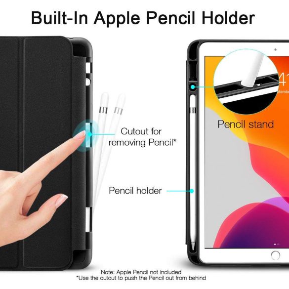 ESR iPad 10.2 (2019/2020) Rebound Pencil oldalra nyíló okos tok, érintőceruza tartóval, fekete