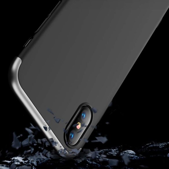Full Body Case 360 iPhone Xs Max, hátlap, tok, fekete-ezüst