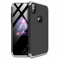   Full Body Case 360 iPhone Xs Max, hátlap, tok, logo szabadon, fekete-ezüst