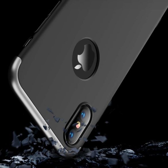 Full Body Case 360 iPhone Xs Max, hátlap, tok, logo szabadon, fekete-ezüst