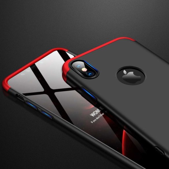 Full Body Case 360 iPhone Xs Max, hátlap, tok, logo szabadon, fekete-piros
