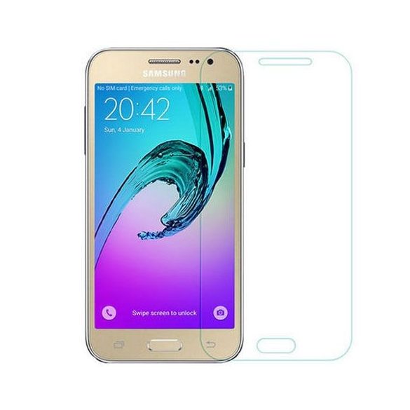 Samsung Galaxy J1 (2016) kijelzővédő edzett üvegfólia (tempered glass) 9H keménységű (nem teljes kijelzős 2D sík üvegfólia), átlátszó